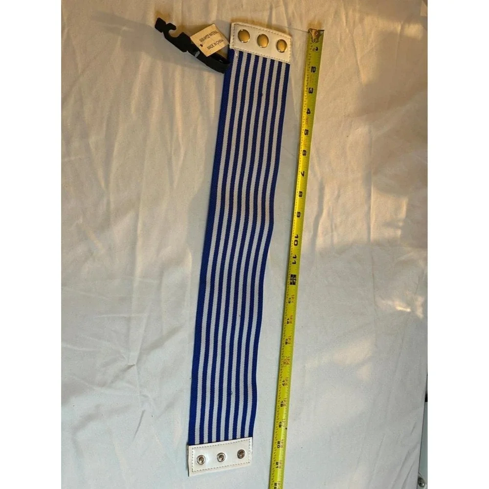 Waist Belt Blue White Nautical Stripe Stretch Cinch Euro Summer Cozy Coastal NWT